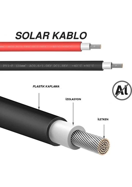 Obus Solar Kablo 6 Mm2 Kırmızı-Siyah 10+10 Toplam 20 Metre- 2 Set Mc4 Konnektörlü modelleri