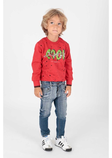 Kids Erkek Cool Baskılı Sweatshirt Uzun Kollu Sweatshirt Pamuklu AK222402