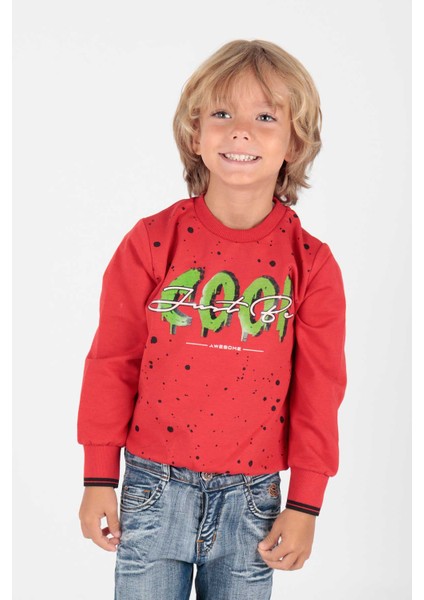 Kids Erkek Cool Baskılı Sweatshirt Uzun Kollu Sweatshirt Pamuklu AK222402