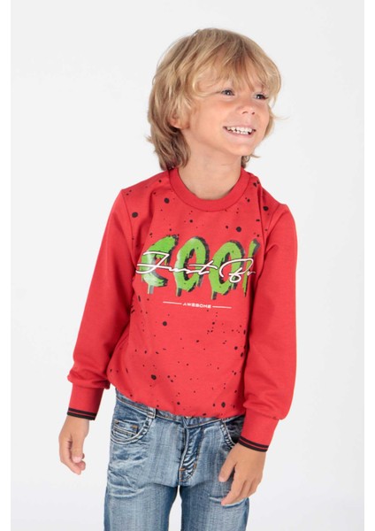 Kids Erkek Cool Baskılı Sweatshirt Uzun Kollu Sweatshirt Pamuklu AK222402