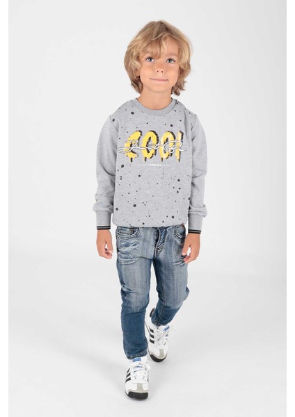 Kids Erkek Cool Baskılı Sweatshirt Uzun Kollu Sweatshirt Pamuklu AK222402