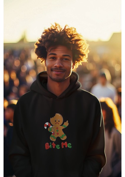 Siyah Yeni Yıl Yılbaşı Merry Christmas Özel Tasarım Yeniyıl Temalı Hediyelik Kapşonlu Sweatshirt
