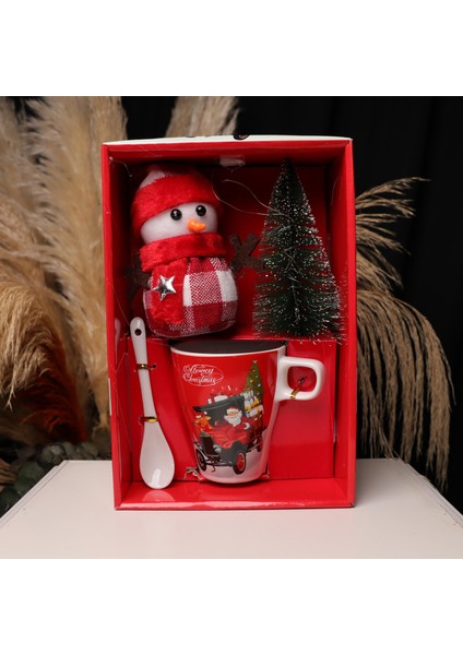 Seramik Işıklı Çam Ağacı Noel Baba Yılbaşı Kupa Bardak Seti