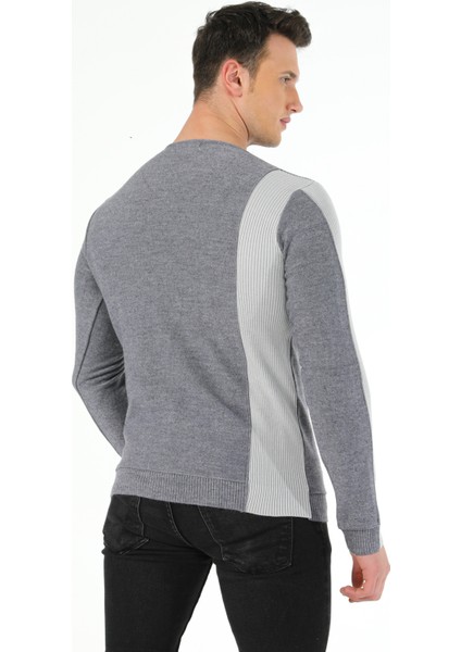 Kol Beden Parçalı Fitil Desen Sıfır Yaka Slim Fit Spor Triko Kazak