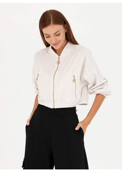 Fermuarlı Yaka Taş Kadın Sweatshirt Nate