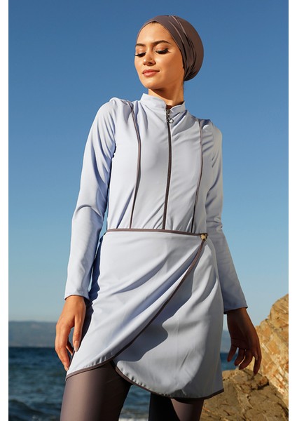 Remsa 3'lü Etekli Likralı Tam Kapalı Mayo 900-HLM-03 Mavi