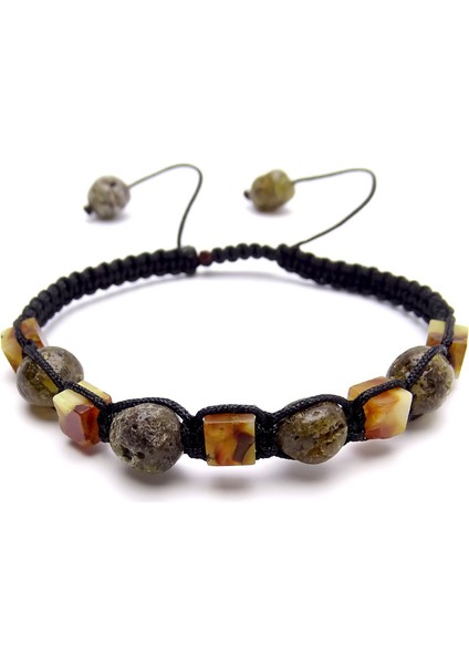 Ip Örgülü Doğal Taşlı Kehribar Tek Ebat Ayarlanabilir Bileklik fiyatları