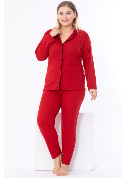 Büyük Beden Gömlek Uzun Kol Pijama Takımı