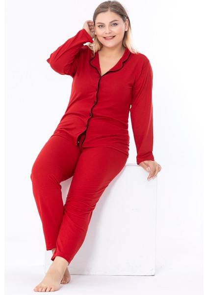 Büyük Beden Gömlek Uzun Kol Pijama Takımı