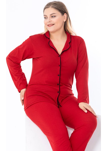 Büyük Beden Gömlek Uzun Kol Pijama Takımı
