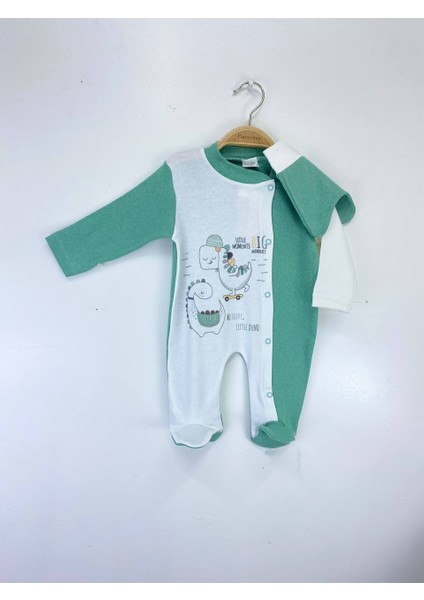 Puro Cotone Bebek Tulum Yeşil Beyaz Desenli