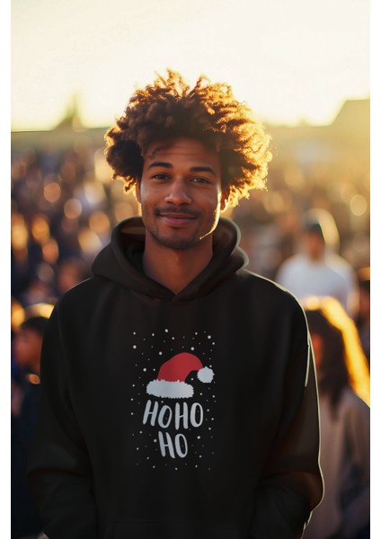 Siyah Yeni Yıl Yılbaşı Merry Christmas Özel Tasarım Yeniyıl Temalı Hediyelik Kapşonlu Sweatshirt