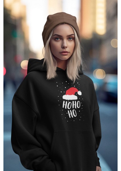Siyah Yeni Yıl Yılbaşı Merry Christmas Özel Tasarım Yeniyıl Temalı Hediyelik Kapşonlu Sweatshirt fırsatları