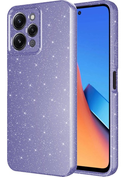 Xiaomi Redmi 12 Kılıf Kamera Korumalı Simli Lüks Koton Kapak Mor