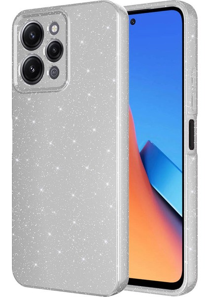 Xiaomi Redmi 12 Kılıf Kamera Korumalı Simli Lüks Koton Kapak Gümüş