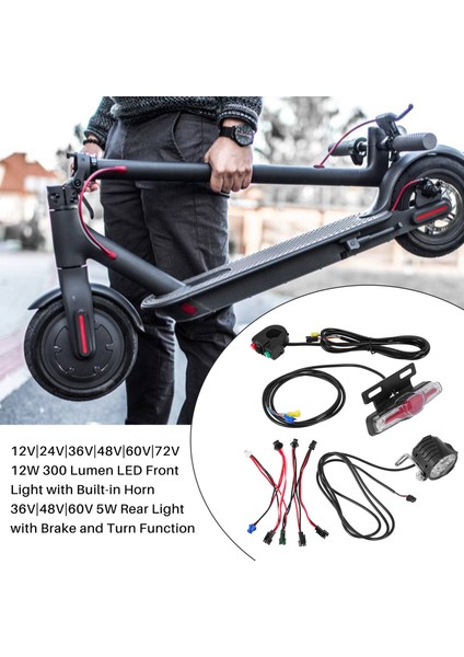 Ξ Ny Ue Zhang 12V-80V 12W 300 Lümen LED Ön Işık, Dahili Korna ile 36V-60V 5W Arka Işık, Fren ve Elektrikli Bisiklet Için Dönüş Fonksiyonu Anahtarı (Yurt Dışından)