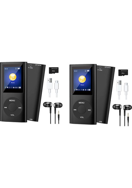 Ξ Ny Ue Zhang 2x Mp3 Çalar, Bluetooth 5.0, 32GB Tf Kartlı Müzik Çalar, Fm, Kulaklık, Taşınabilir Hifi Müzik Çalar (Siyah) (Yurt Dışından)