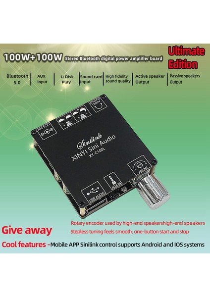 Ξ Ny Ue Zhang 2x XY-C100L Hıfı 100WX2 Bluetooth 5.0 Yüksek Güç Dijital Stereo Amplifikatör Kurulu Aux USB Amp Amplificador Ev Sineması (Yurt Dışından)
