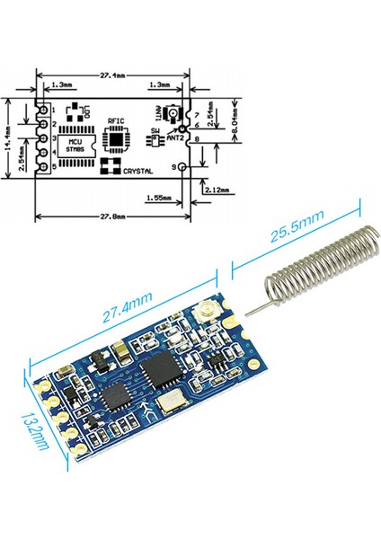 Ξ Ny Ue Zhang 10X -12 433MHZ SI4463 Kablosuz Seri Bağlantı Noktası Modülü 1000M Bluetooth HC12'YI Değiştirin (Yurt Dışından)