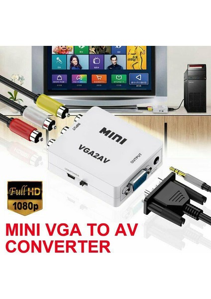 Ξ Ny Ue Zhang 2x VGA Av Mini Dönüştürücü Ölçekleyici Adaptör Desteği 1080P VGA2AV Dönüştürücü Pc'den Tv'ye Hd Bilgisayardan Tv'ye (Yurt Dışından)
