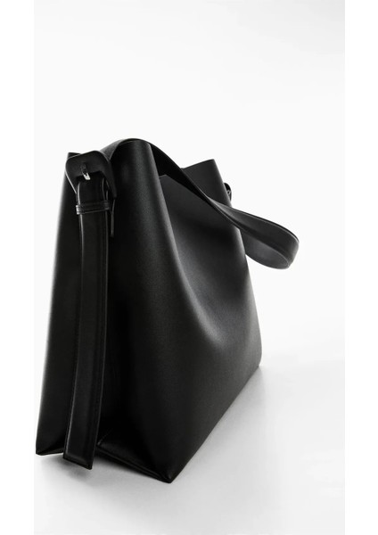 Kadın Siyah Toka Detaylı Kalın Askılı Shopper Çanta