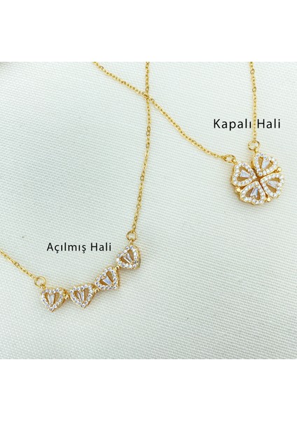 Yonca Kalp Kolye Mıknatıslı Zirkon Taşlı Yüksek Kalite 316 L Paslanmaz Çelik Gold