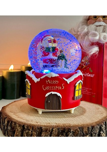 Orta Boy Yılbaşı Kar Küresi Yılbaşı Müzikli Renkli Işıklı Kar Küresi
