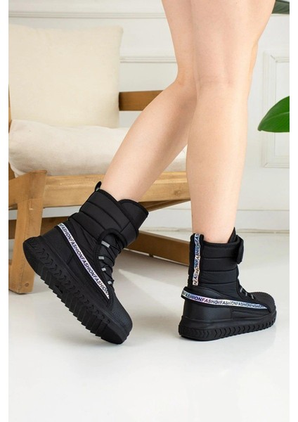 920 Siyah Kürklü Kadın Düz Kar Botu modelleri