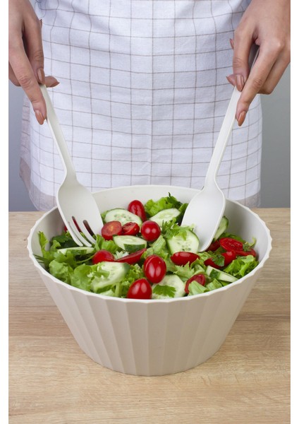 Coliseum Bej Çatal Kaşıklı Salata Kasesi