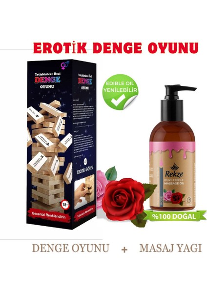 Seks Oyunu 48 Görev + Erotik Gül Aromalı Masaj Yağı 120 ml