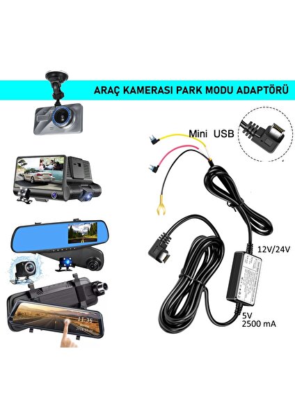 Park Modu Adaptör Araç Kamerası Sigorta Kutusundan Beslemeli Adaptör 12-24V/ 5V 2500MA Mini USB Girişli