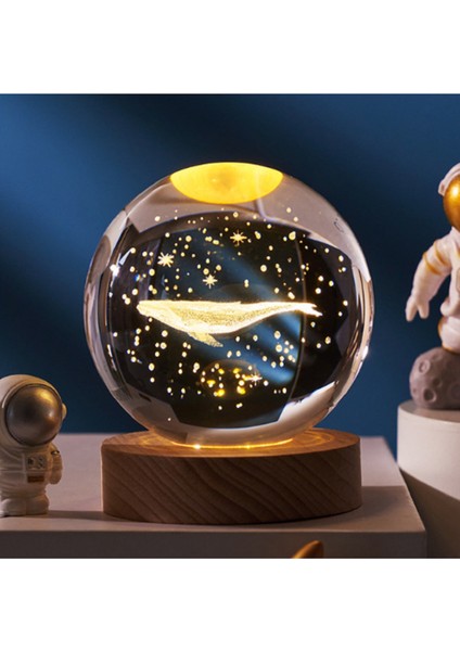 Kristal Toplu USB Kablolu Ahşap Kaideli Balina Küre Obje LED Işık fiyatları