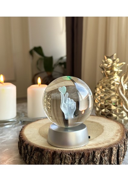 Kore Parmak Kalbi 3 Boyutlu Aşk Küresi Parmak Kalpli Küre