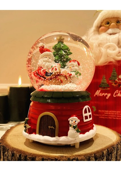 Orta Boy Yılbaşı Kar Küresi Işıklı Müzikli Yılbaşı Kutusunda