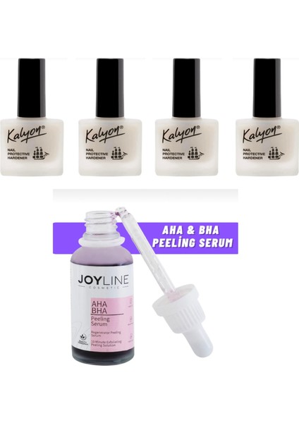 Tırnak Sertleştrici 11 Ml 4 Adet+Joy Line Kırmızı Peeling Serumu 30ml Aha 30 Bha 2