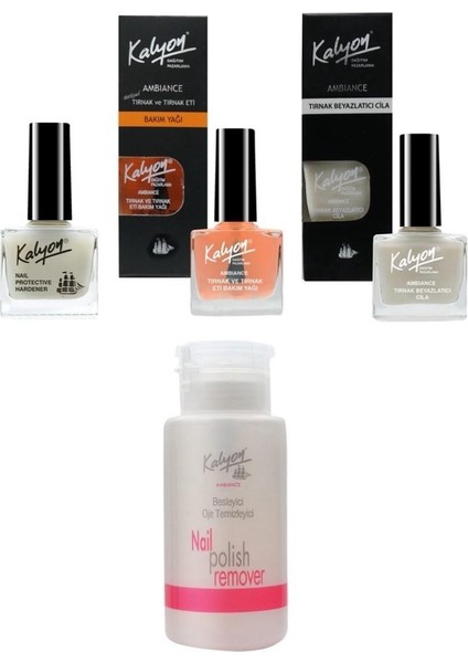 Tırnak Setleştirici+Bakım Yağı+Beyzalatıcı Cila+Pompalı Aseton 200ml
