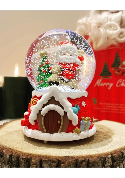 Orta Boy Yılbaşı Kar Küresi Müzikli Işıklı Hediye Kutulu Kar Küresi