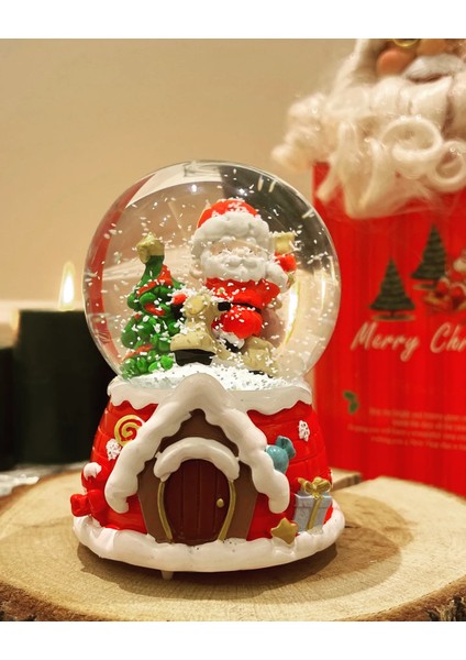 Orta Boy Yılbaşı Kar Küresi Müzikli Işıklı Hediye Kutulu Kar Küresi modelleri