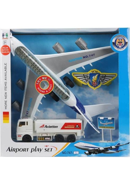 Sesli ve Işıklı Havaalanı Oyun Seti - Uçak - Tanker SUN7430