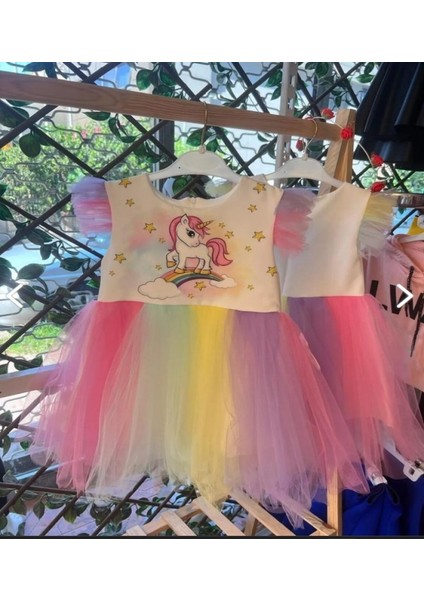 Kız Çocuk Renkli Unicorn Tütü Etekli Elbise fiyatları