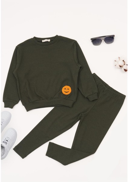 Emoji Nakışlı Taytlı Yeşil Alt Üst Takım