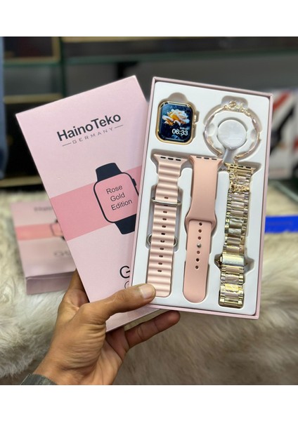 Serrehahaino Teko G9 Mini Gold Yetişkin 41MM Kadın Akıllı Saat 3 Kordon-Bileklik Hediyeli