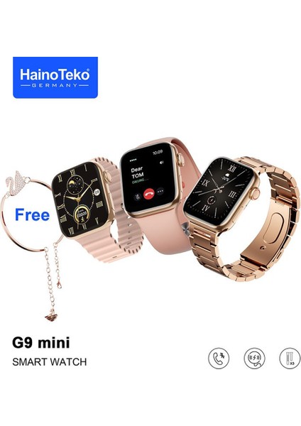 Serrehahaino Teko G9 Mini Gold Yetişkin 41MM Kadın Akıllı Saat 3 Kordon-Bileklik Hediyeli