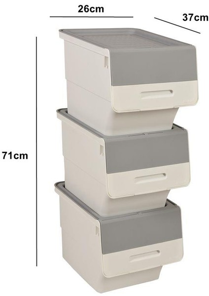 Motek Tekerlekli Patateslik Soğanlık Oyuncak Kutusu Patateslik Soğanlık Sepeti 3X12LT Beyaz+Gri