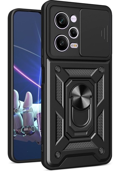 Xiaomi Redmi Note 12 Pro Plus 5g Kılıf Yüzüklü Sürgülü Kamera Korumalı Pars + Ekran Koruyucu