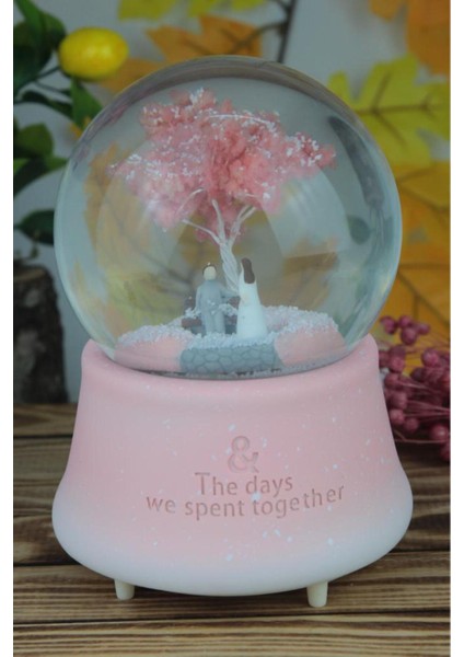 Püskürtmeli Kar Küresi Müzikli Işıklı Sevgili Buluşma Ağaç Altında Model Sevgiliye Hediye