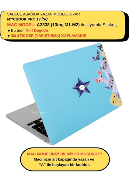 Macbook Pro Kılıf 13inç M1-M2 Sticker Kaplama Laptop Koruyucu A2338 ile Uyumlu Animal03
