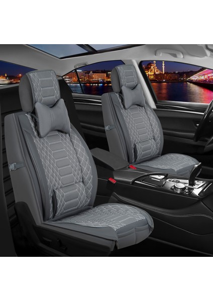 fiat Egea Sedan Uyumlu Lüks Yarı Deri Oto Koltuk Kılıfı Ön-Arka Set Max Seri Füme