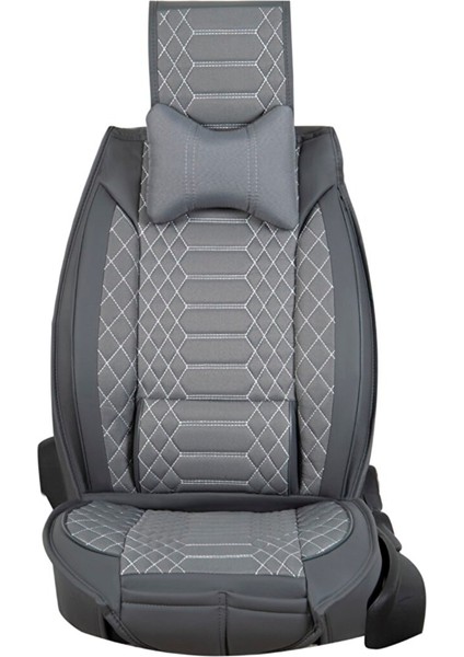 fiat Egea Sedan Uyumlu Lüks Yarı Deri Oto Koltuk Kılıfı Ön-Arka Set Max Seri Füme