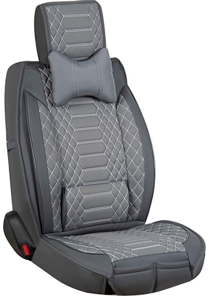 fiat Egea Sedan Uyumlu Lüks Yarı Deri Oto Koltuk Kılıfı Ön-Arka Set Max Seri Füme